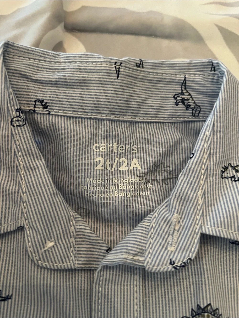 NWT Carter's Light Blue Button-Up Shirt with Navy Dino Print
